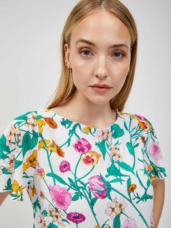 Orsay ORSAY zöld-fehér virágmintás hátulkötős blúz