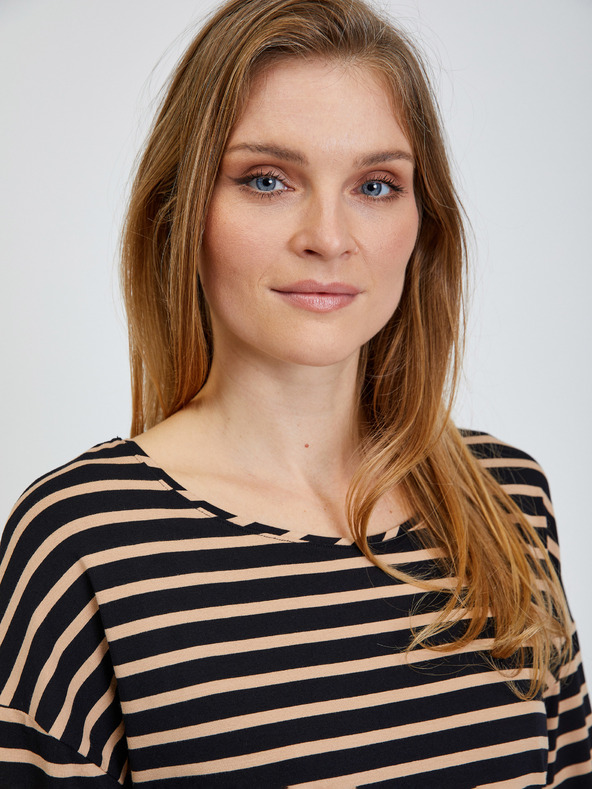 Orsay ORSAY fekete csíkos póló háromnegyedes ujjal