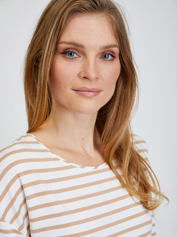 Orsay ORSAY bészszínű csíkos póló háromnegyedes ujjal
