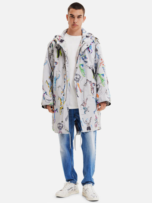 Desigual Világosszürke férfi Desigual Fele mintás parka levehető béléssel