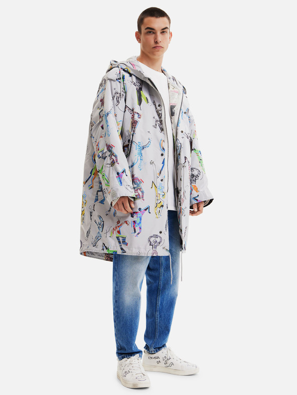 Desigual Világosszürke férfi Desigual Fele mintás parka levehető béléssel