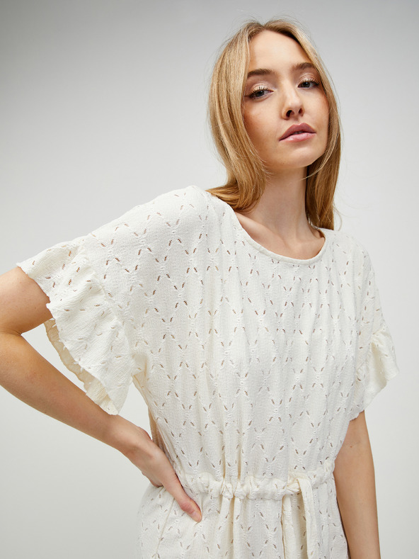 Pieces Krémszínű perforált ruha derék megkötővel Pieces Life