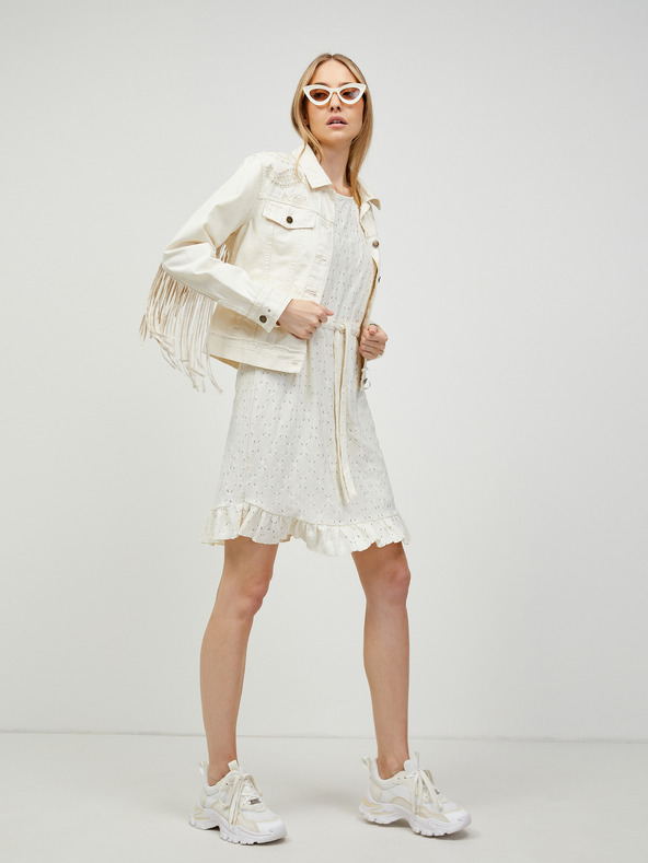 Pieces Krémszínű perforált ruha derék megkötővel Pieces Life