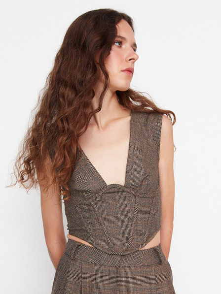 Trendyol Barna női kockás crop top Trendyol