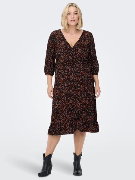 ONLY CARMAKOMA Barna-fekete női ONLY CARMAKOMA Lux Lea barna és fekete női wrap ruha