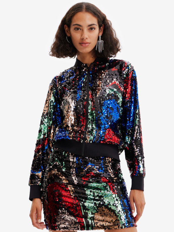 Desigual Piros és fekete női flitteres bomber Desigual Sequin