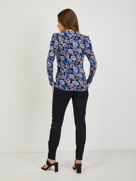 Orsay ORSAY lila-fekete virágmintás női póló