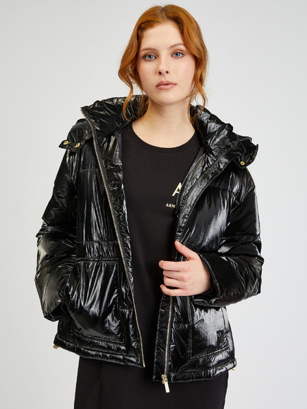 Armani Exchange Fekete női steppelt fényes kabát levehető kapucnival Armani Exchange