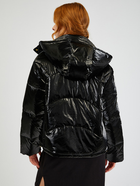 Armani Exchange Fekete női steppelt fényes kabát levehető kapucnival Armani Exchange