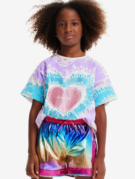 Desigual Fehér és lila batikolt lány póló Desigual Hippie póló