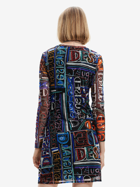Desigual Kék-fekete női mintás ujjatlan mini ruha Desigual betűs női ruha