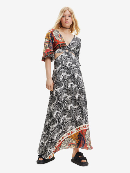 Desigual Fehér-fekete női mintás maxiruha kivágásokkal Desigual Sirsal