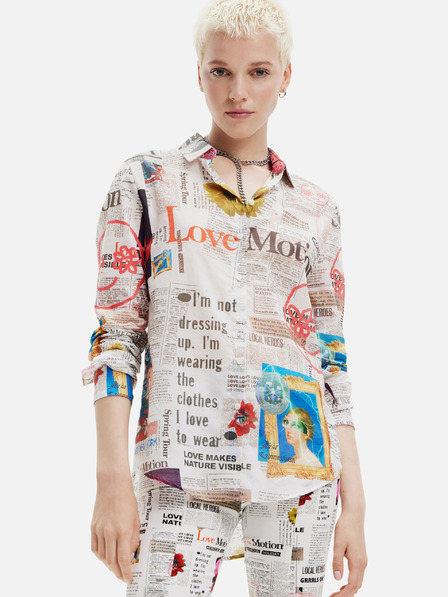 Desigual Fehér női mintás póló Desigual Newspaper