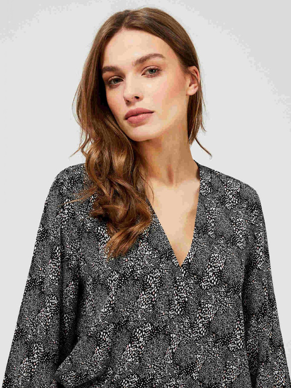 Moodo Moodo szürke és fekete női blúz kis mintával és masnival