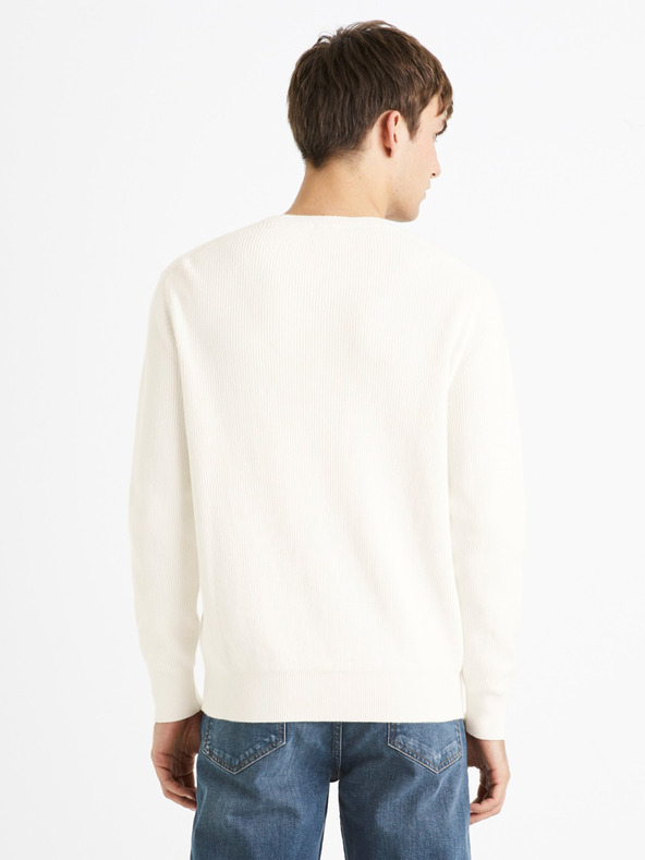 Celio Krémszínű férfi bordázott alap pulóver Celio Dexter