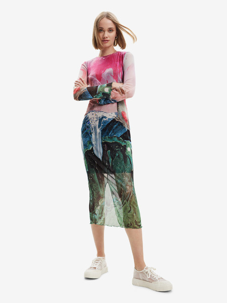Desigual Desigual Skyline női zöld és rózsaszín ujjatlan midiruha