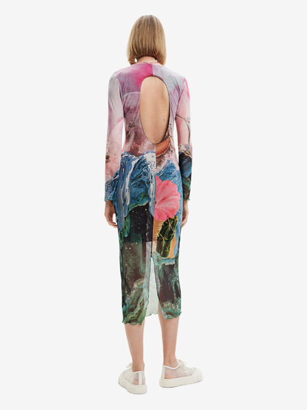 Desigual Desigual Skyline női zöld és rózsaszín ujjatlan midiruha