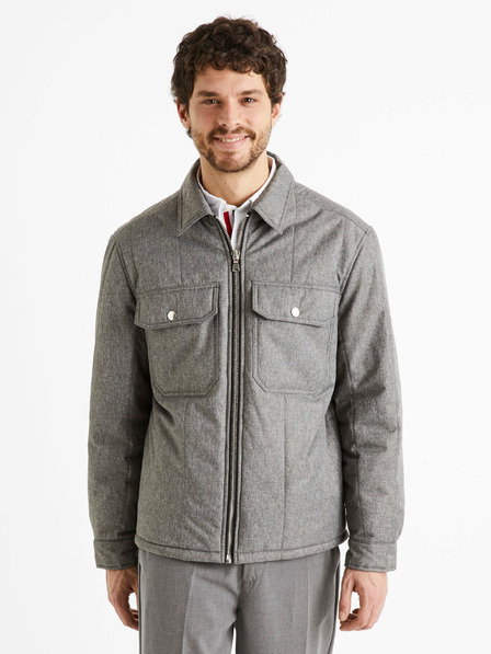 Celio Szürke férfi télikabát Celio Dustripes