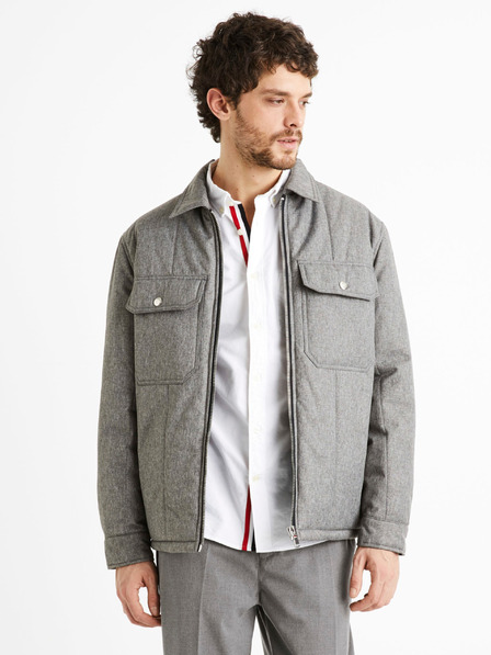 Celio Szürke férfi télikabát Celio Dustripes