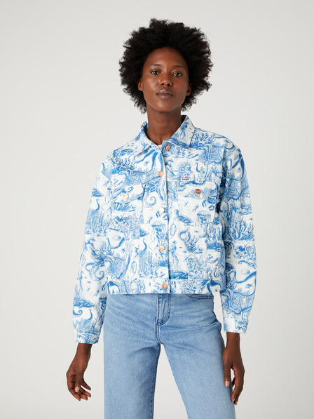 Wrangler Wrangler fehér és kék női mintás farmerdzseki