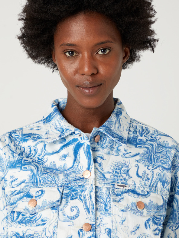 Wrangler Wrangler fehér és kék női mintás farmerdzseki