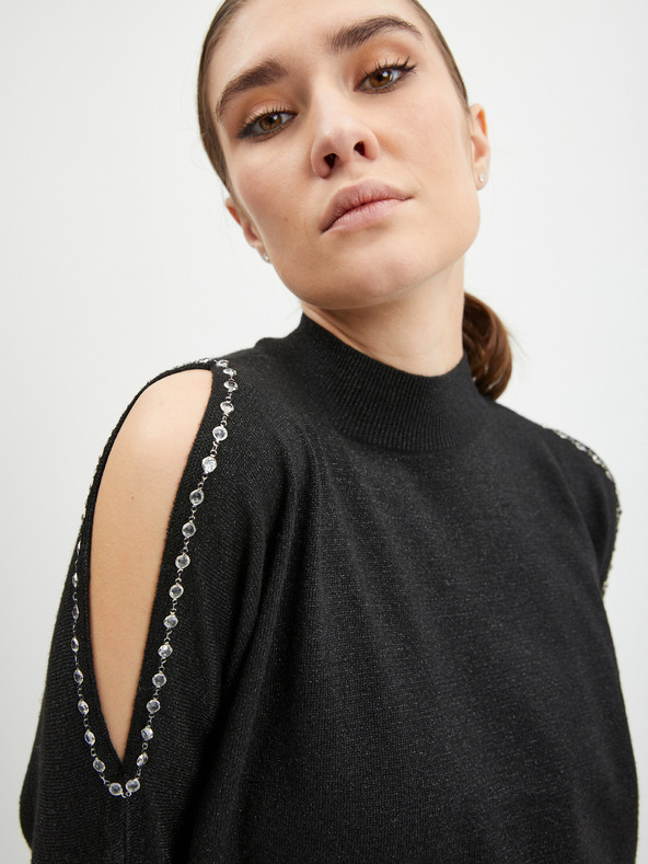 Orsay ORSAY fekete női pulóver kivágásokkal