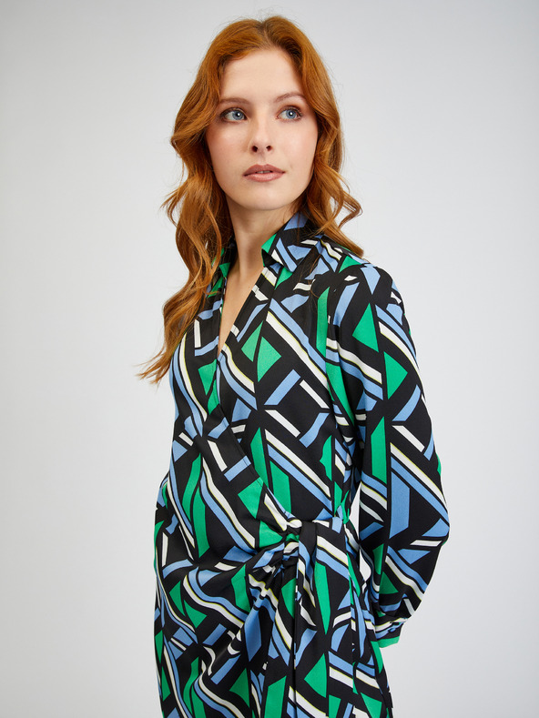 Orsay ORSAY zöld-fekete mintás átkötős női ruha