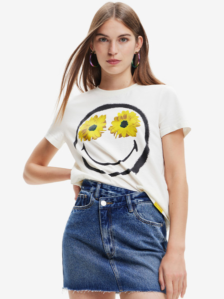 Desigual Fehér Desigual Margarita Smiley női póló