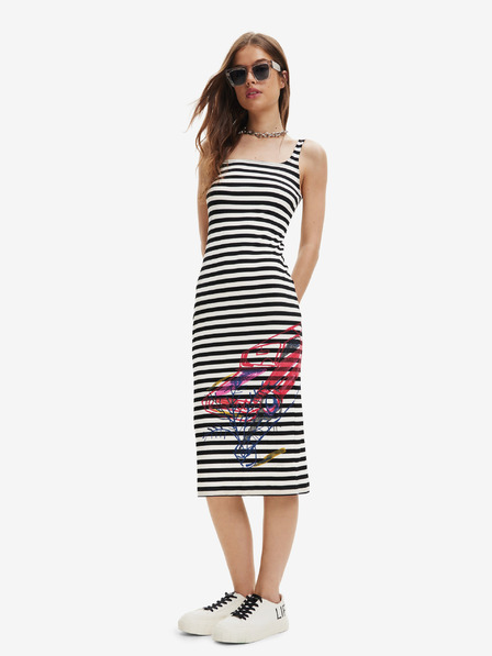 Desigual Desigual fehér-fekete női csíkos ruha Carpark
