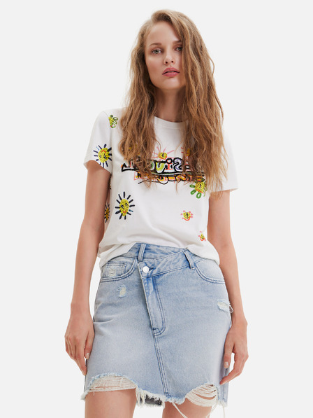 Desigual Fehér női nyomtatott póló Desigual Margapepo