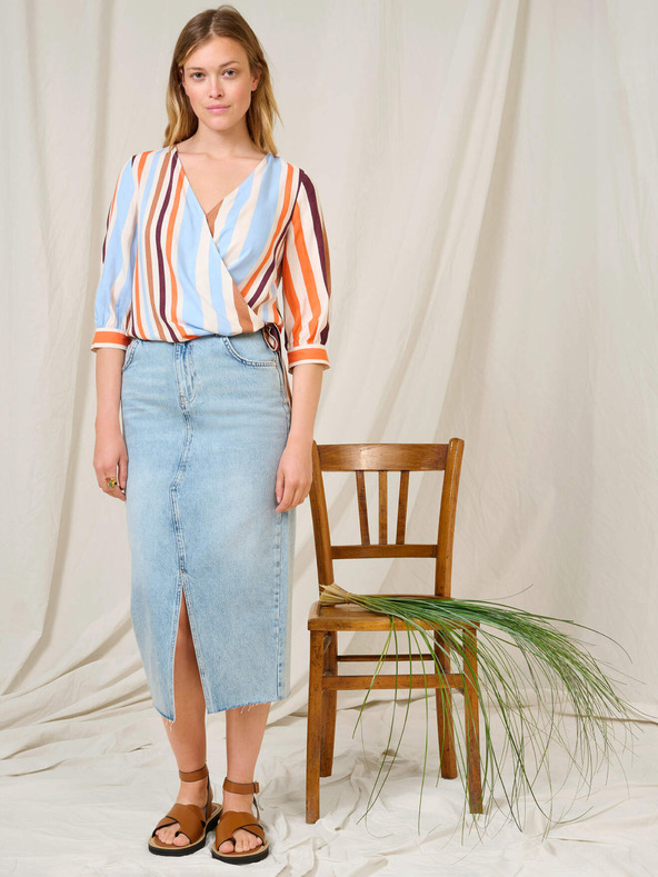 Orsay ORSAY kék-narancssárga csíkos háromnegyedes ujjú blúz