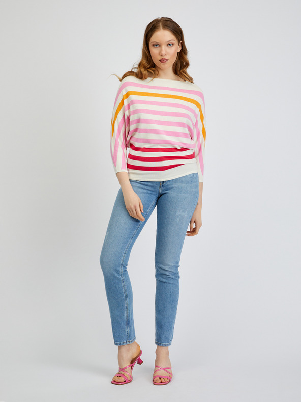 Orsay Rózsaszín-krémszínű csíkos női pulóver ORSAY