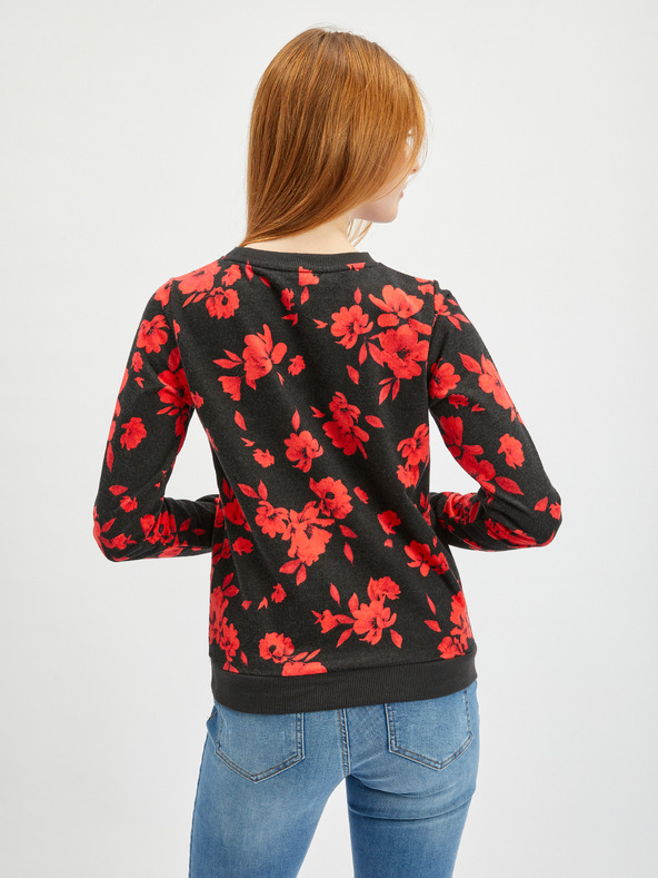 Orsay ORSAY piros-fekete virágmintás női kapucnis póló