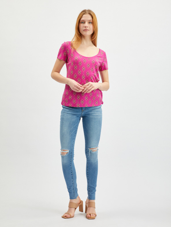 Orsay ORSAY sötétrózsaszín mintás női póló