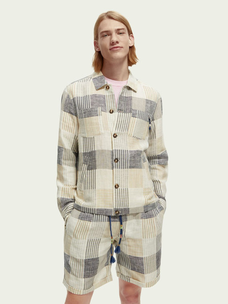 Scotch & Soda Scotch & Soda szürke és krémszínű férfi lenvászon kockás ingkabát