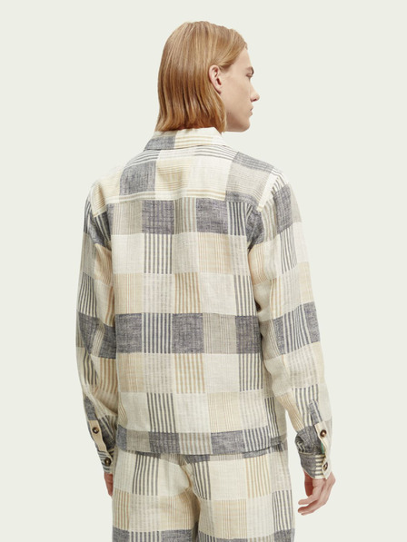Scotch & Soda Scotch & Soda szürke és krémszínű férfi lenvászon kockás ingkabát