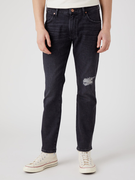 Wrangler Fekete férfi egyenes szabású szakadt farmer Wrangler