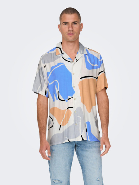 ONLY & SONS Krémszínű férfi mintás rövid ujjú ing ONLY & SONS Dab