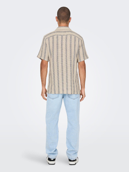 ONLY & SONS Bézs színű férfi csíkos rövid ujjú ing ONLY & SONS Trev férfi ing