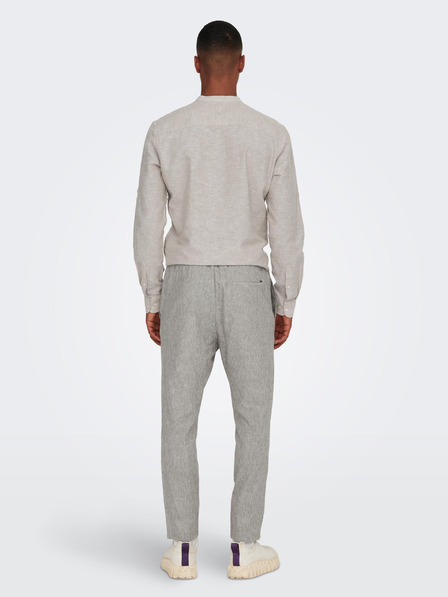 ONLY & SONS Világosszürke férfi csíkos nadrág, lenvászon ONLY & SONS Linus