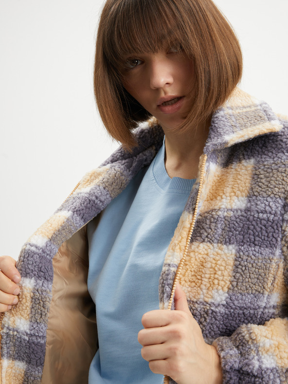 O'Neill Szürke és narancssárga fleece kockás cipzáras pulóver O'Neill Check