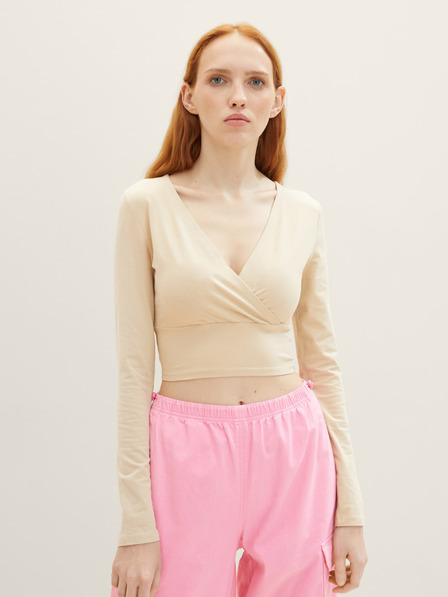 Tom Tailor Denim Bézs színű női crop top Tom Tailor Denim