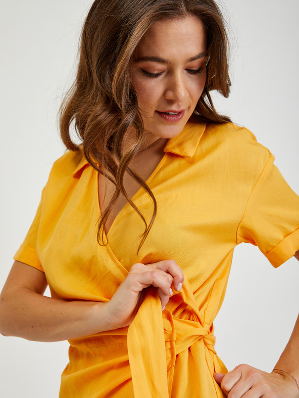 Orsay ORSAY sárga átkötős kevert lenvászon anyagú női overall