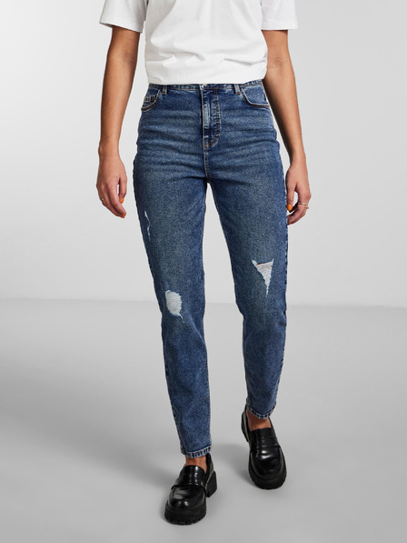 Pieces Kék női mom fit szakadt farmernadrág Pieces Kesia