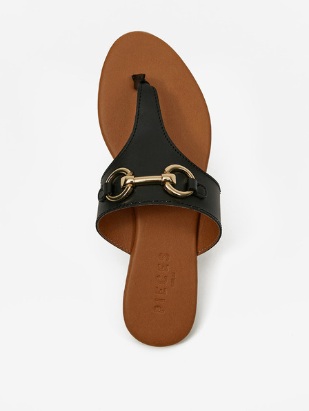Pieces Fekete bőr flip flop Pieces Vira