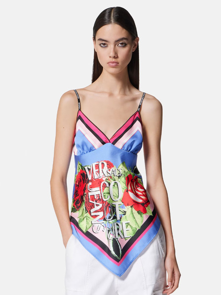 Versace Jeans Couture Zöld és kék színű női mintás szatén felső Versace Jeans Couture