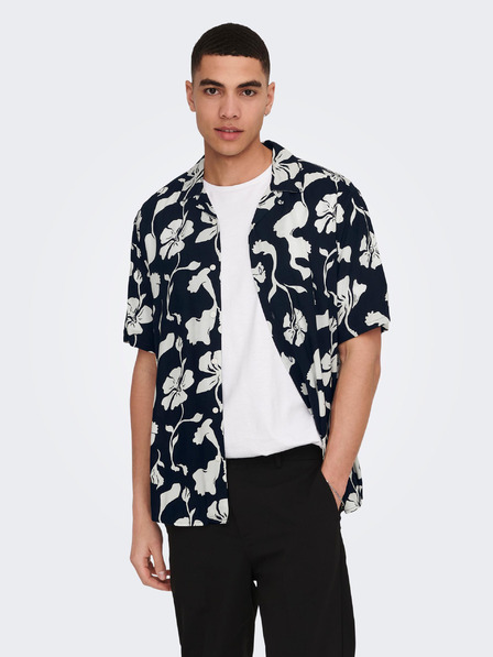 ONLY & SONS Sötétkék férfi ONLY & SONS Dash rövid ujjú, mintás rövid ujjú ing