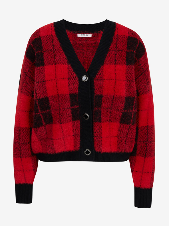 Orsay ORSAY fekete-piros kockás női kardigán