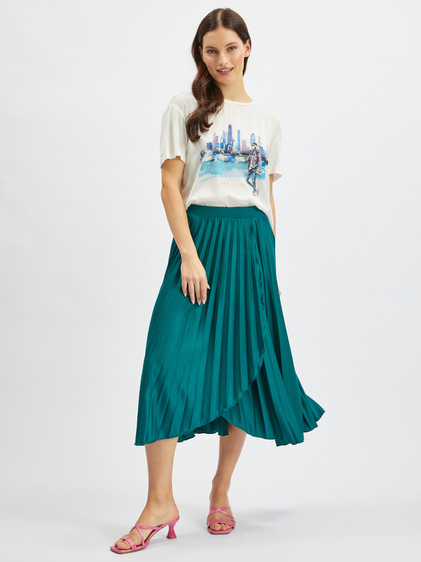 Orsay ORSAY petrol színű plisszírozott női midiszoknya