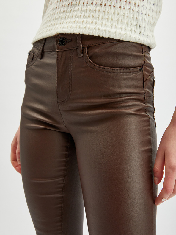 Orsay ORSAY sötétbarna műbőr skinny fit női nadrág